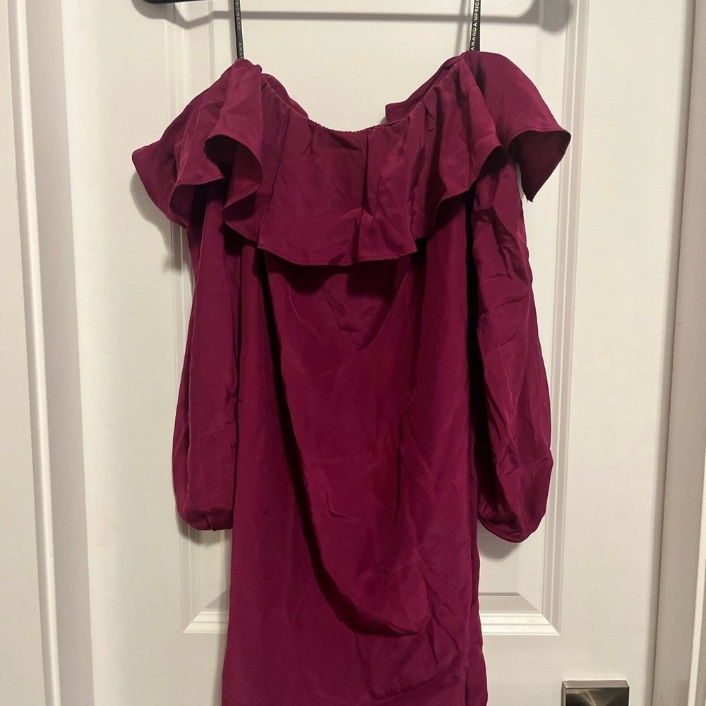Amanda Uprichard Off-Shoulder Magenta Mini Dress